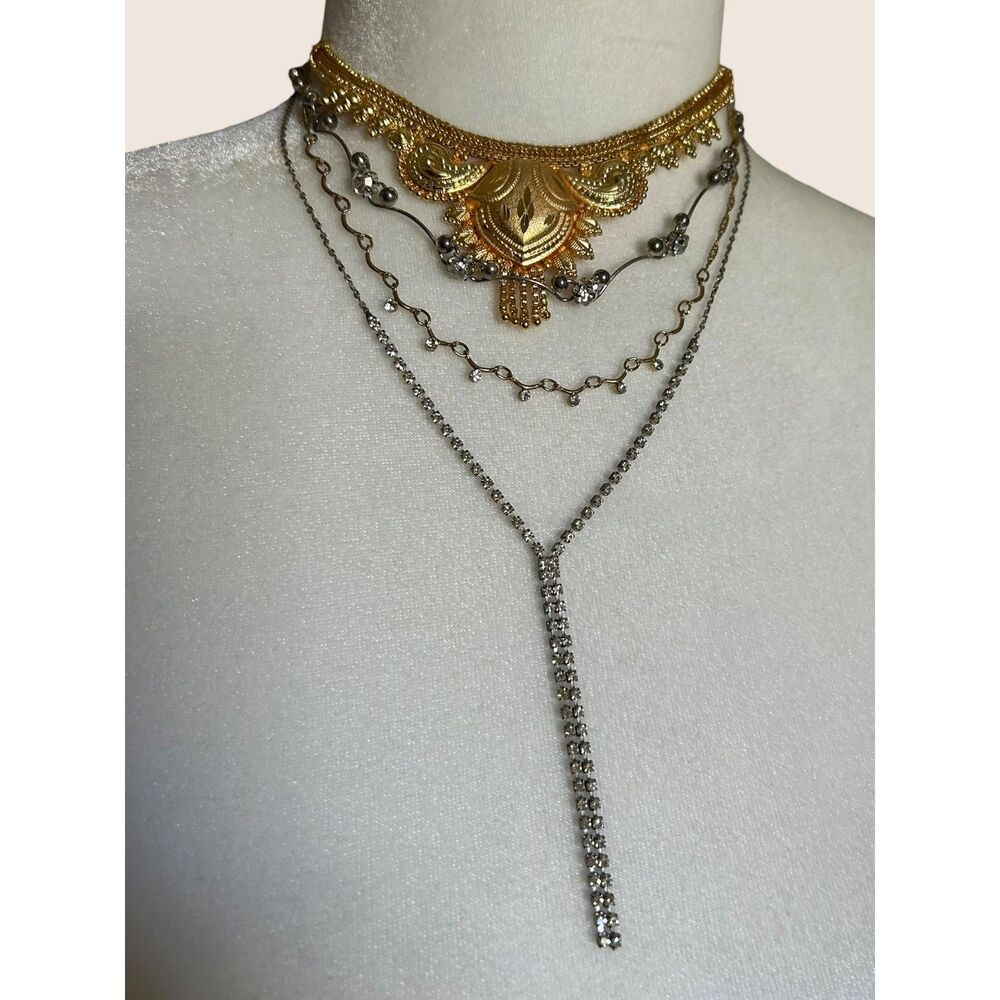 ✨ VTG GOLD ORNATE BIB COLLAR CHOKER BOLLYWOOD RHINESTONE NECKLACE BUNCLE LOT